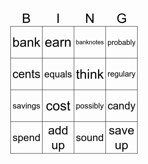 Money Bingo Card