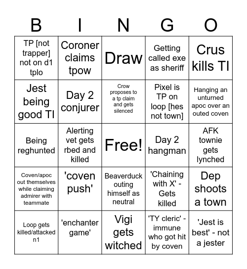 TOS bingo Card