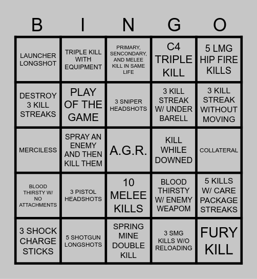 BLACK OPS BINGO Card