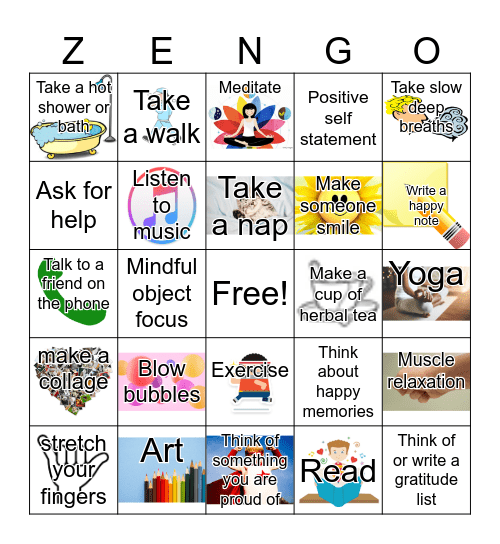 Relaxation Bingo Card