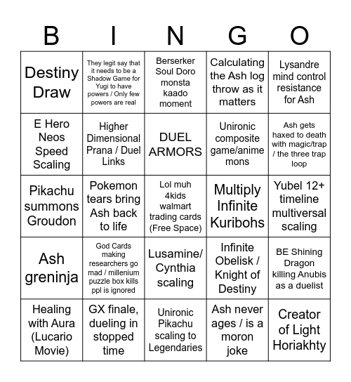 Yugi vs Ash Bingo Card