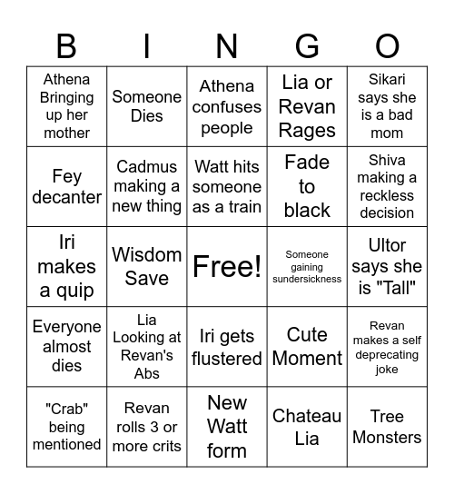 Game 1 Bingo Card Bingo Card