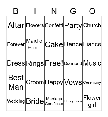 Monique's Bridal Shower Bingo Card