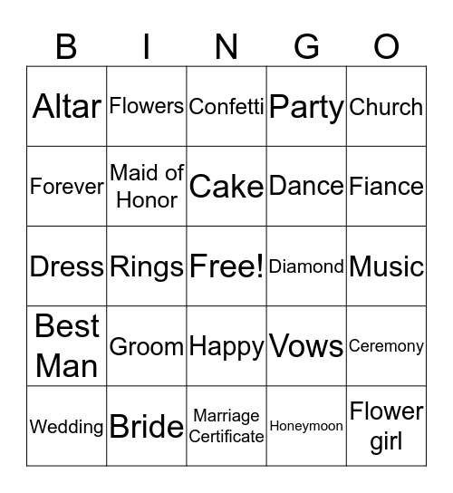 Monique's Bridal Shower Bingo Card