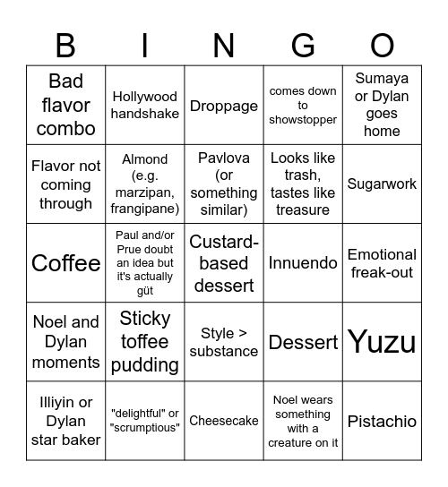 Dessert Week Bingo Card