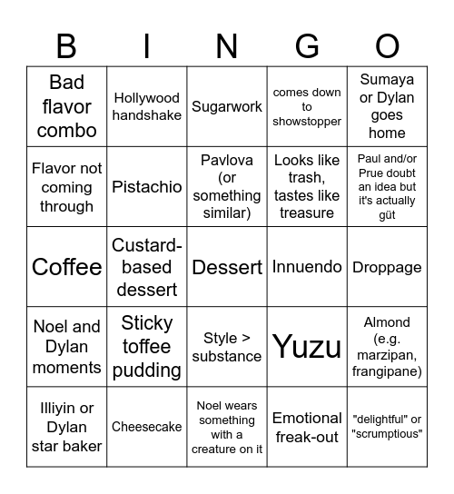 Dessert Week Bingo Card