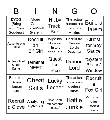 Esekai Bingo Card