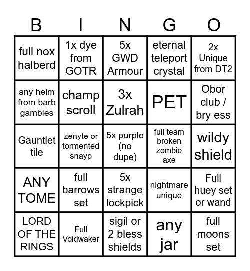 Runeway's 2025 BINGO Card