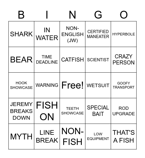 River Monsters Bingo Card