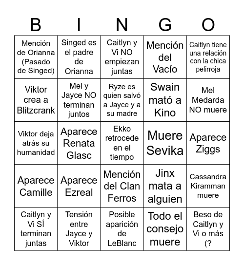 Arcane Bingo Card