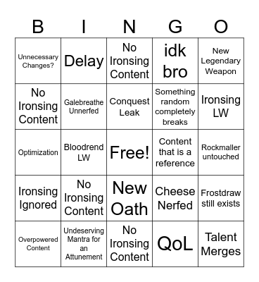 November 15th Update Deepwoken 2024 Bingo Card