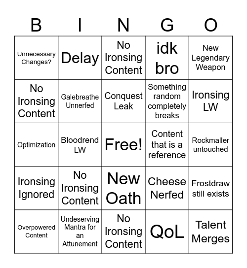 November 15th Update Deepwoken 2024 Bingo Card