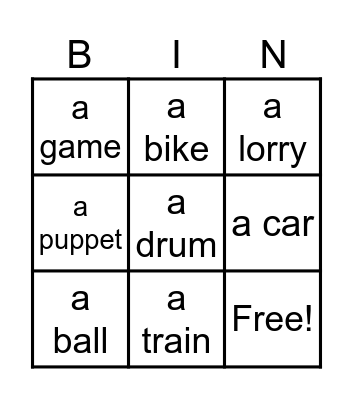 Unit 6 My Toys Bingo Card