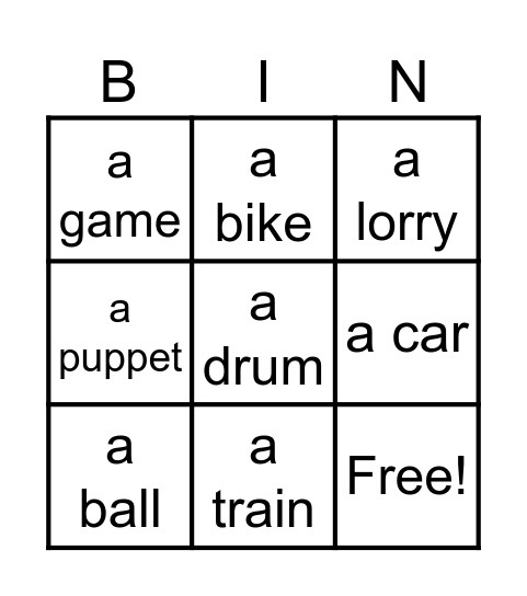 Unit 6 My Toys Bingo Card