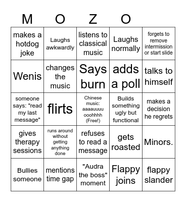 Mozo Stream Bingo Card