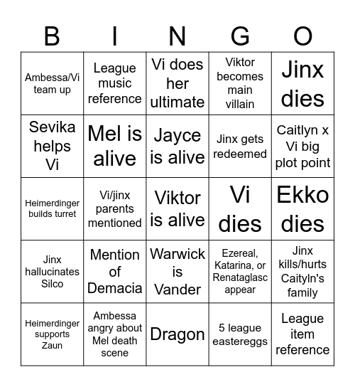 Arcane Season 2 Bingo Card