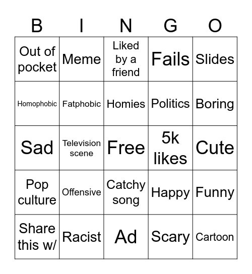 Reels Bingo Card