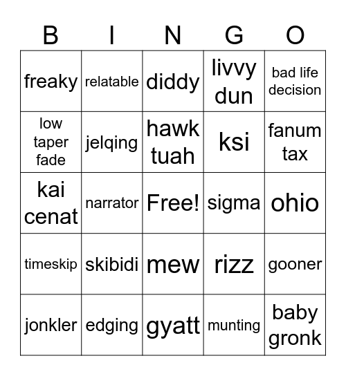 Untitled Bingo Card