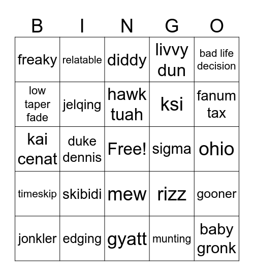 Untitled Bingo Card