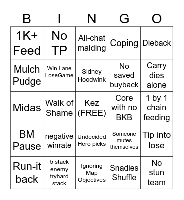 Snadies Dota Bingo Card