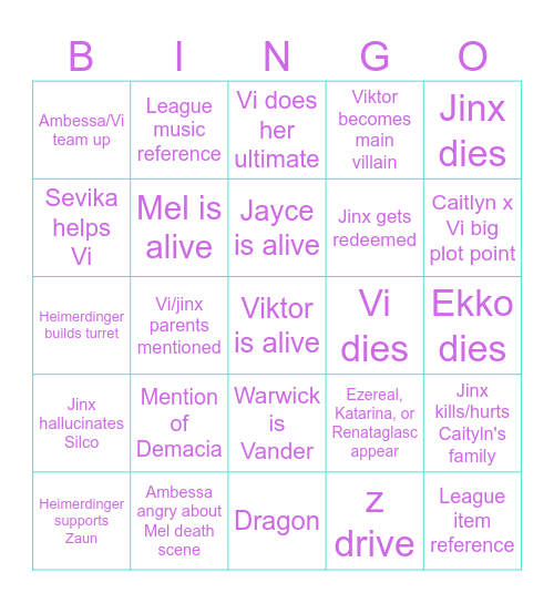 Arcane Season 2 Bingo Card