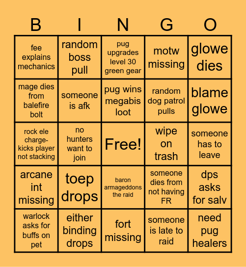 Nutty MOLTEN CORE Bingo Card