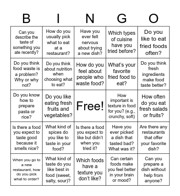 Food Bingo Card