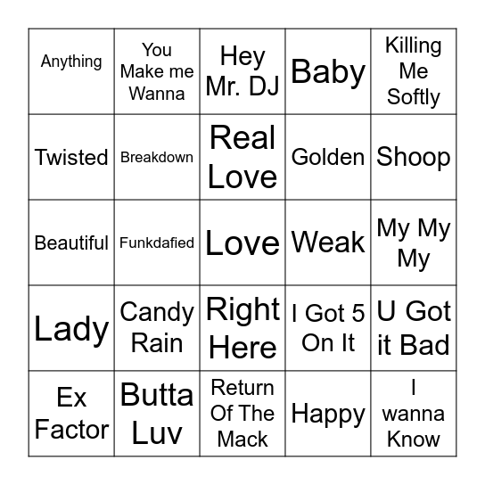 90's R&B Bingo Card