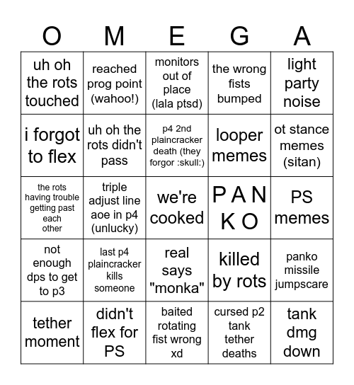 TOP PF Shenanigans Bingo Card