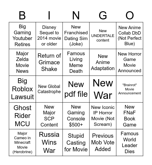 2025 Bingo Card