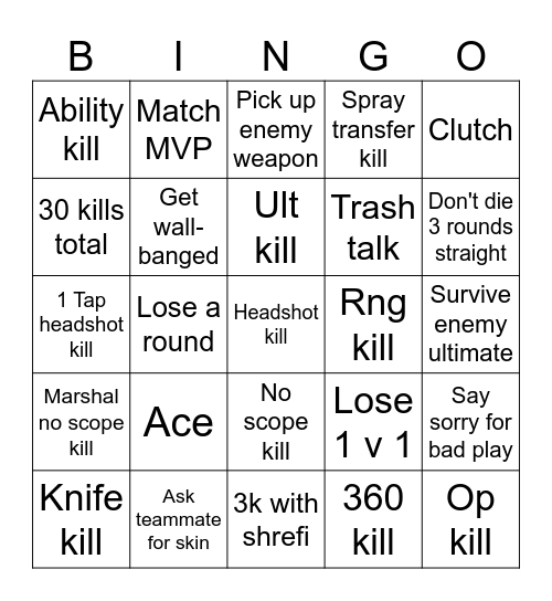 Valorant Bingo Card