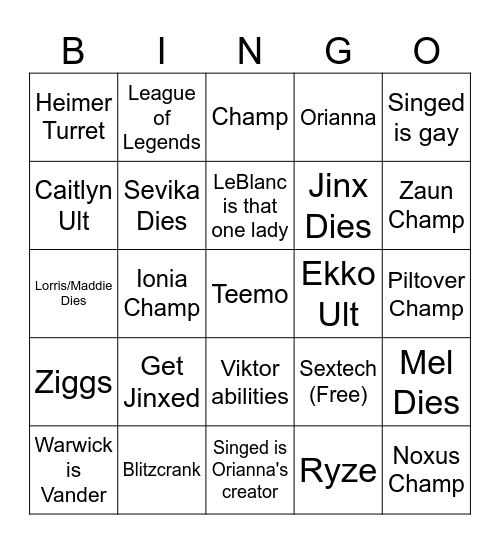 Arcane Season 2 Bingo Card