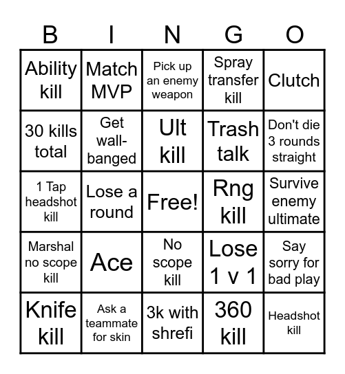 Valorant Bingo Card