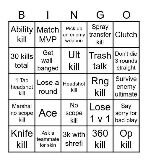 Valorant Bingo Card