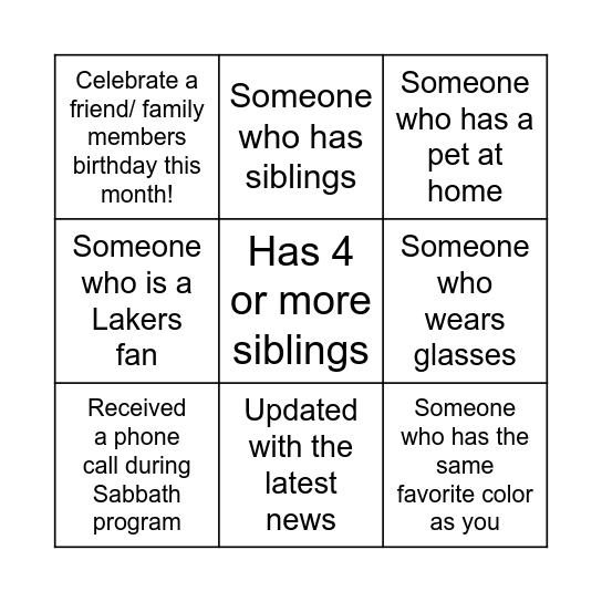 HUMAN BINGO Card