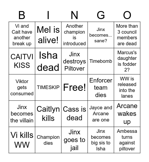 SEASON 2 ARCANE Bingo Card