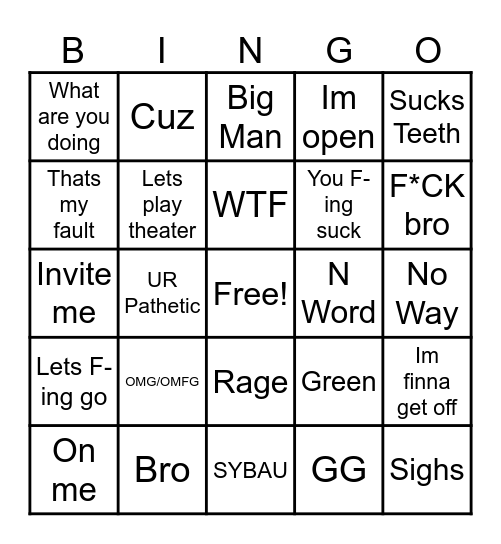 Words That Bae Says While Playing the Game Bingo Card