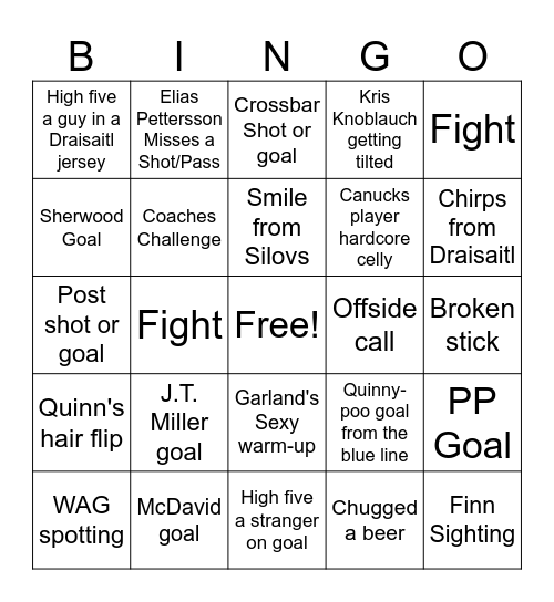 Canucks Bingo Card