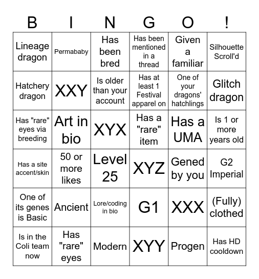 FR: 3 ownable dragons Bingo Card