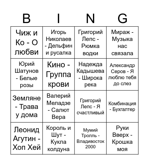 Меркуловы Бинго Bingo Card