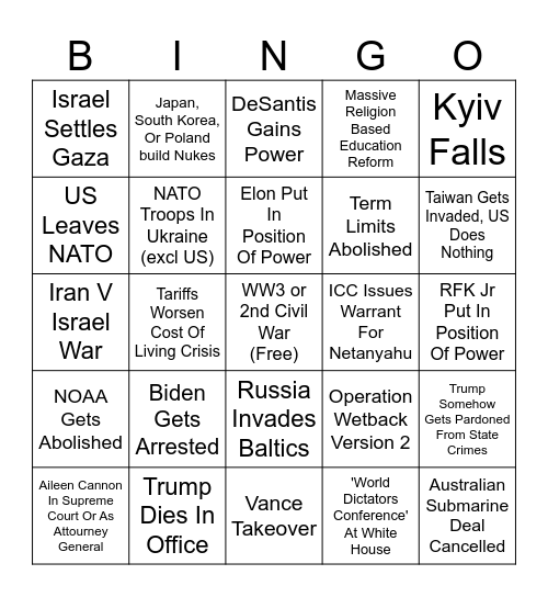 2nd Trump Term Bingo Card