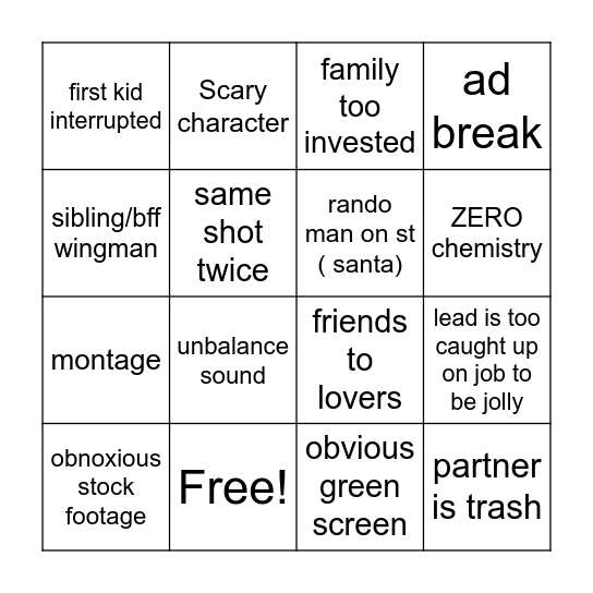 Bad Xmas Movie Bingo Card