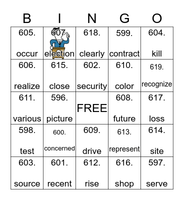 Vocabulary Bingo Card