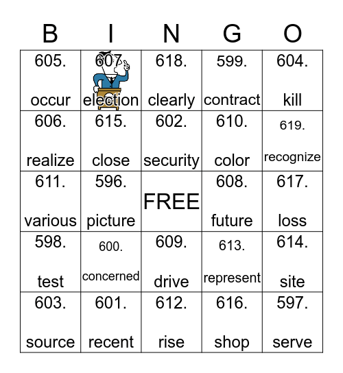 Vocabulary Bingo Card