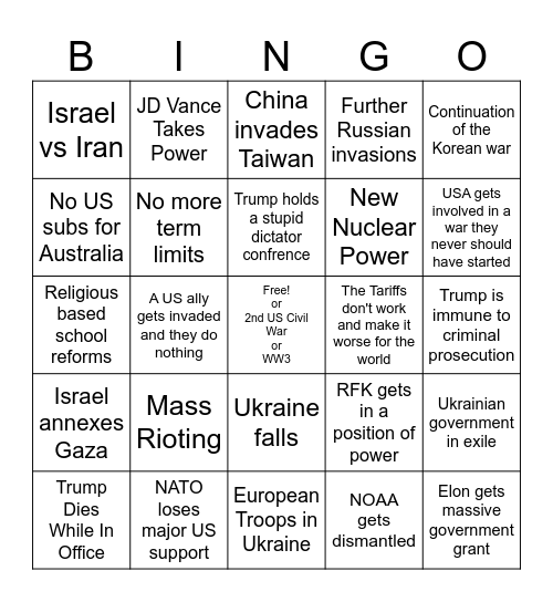 2025-2028 Bingo Card