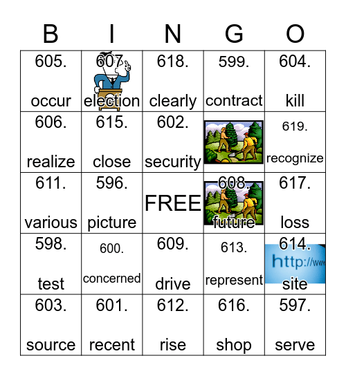 Vocabulary Bingo Card