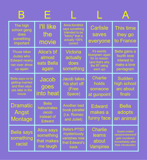 Twilight Eclipse Bingo Card