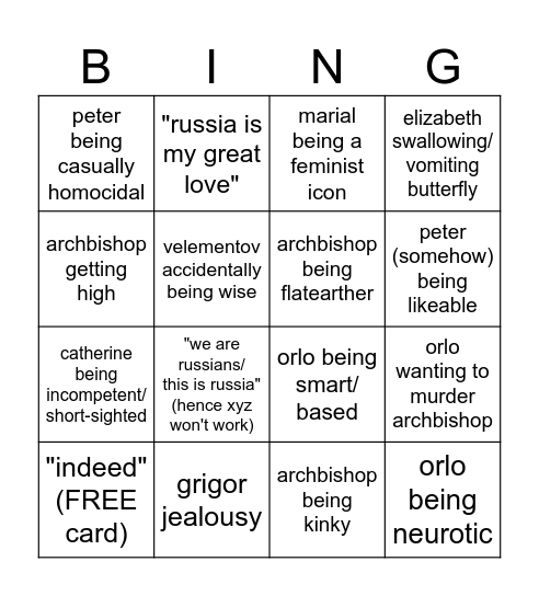 The Great (Tv Series) Bingo Card