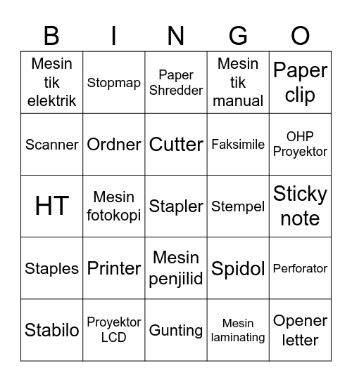 Peralatan Kantor Bingo Card