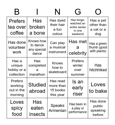 Find someone who Bingo Card